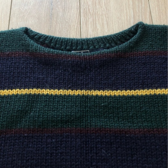 Vintage Polo Ralph Lauren Heavy Chunky Knit Striped Wool Sweater Royal Crest L - Picture 7 of 9
